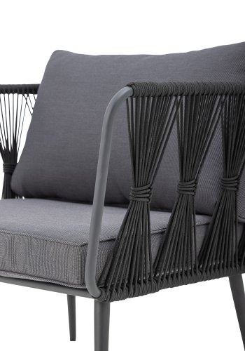 BLOOMINGVILLE Pavone loungestol, m. armln og puder - sort polyesterreb og sort metal