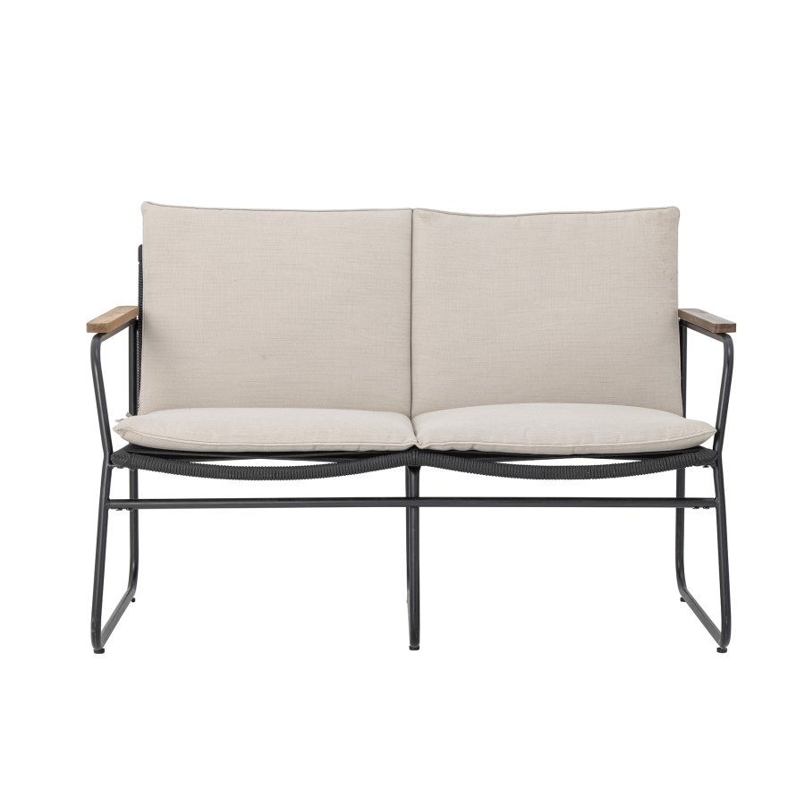 BLOOMINGVILLE Hampton havesofa, m. armln og hynder - akacietr og sort flettet snor/metal