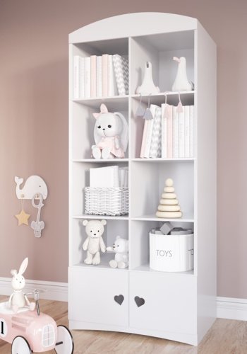 Julia brnereol, m. 2 lger og 8 hylder - hvid laminat og MDF