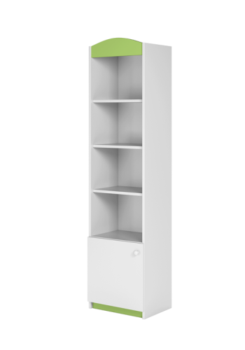 Classic brnereol, m. 1 lge og 4 hylder - hvid og grn laminat og MDF