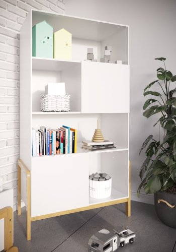 Victor brnereol, m. 2 lger og 4 hylder - hvid laminat og natur eg