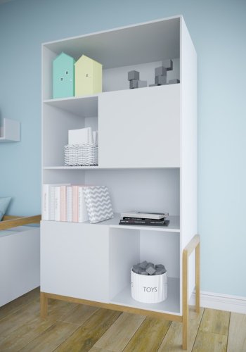 Victor brnereol, m. 2 lger og 4 hylder - hvid laminat og natur eg