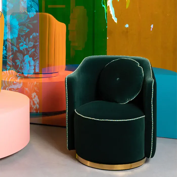 BOLD MONKEY Sassy Granny drejestol, m. armln og pude - mrkegrn fljl polyester og messing stl