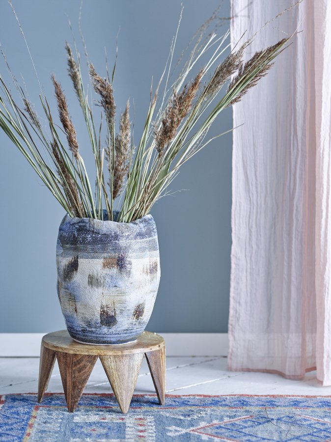 BLOOMINGVILLE Nienna vase - bl, hvid og brun stentj