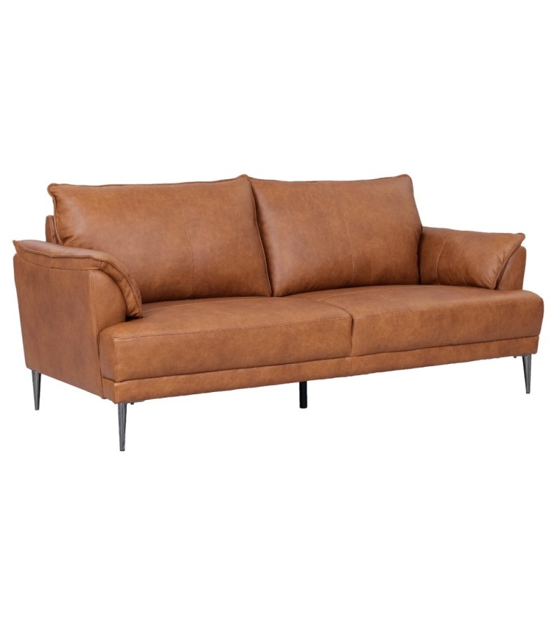 Soul 3 pers. sofa - lysebrun semianilin lder og sort metal