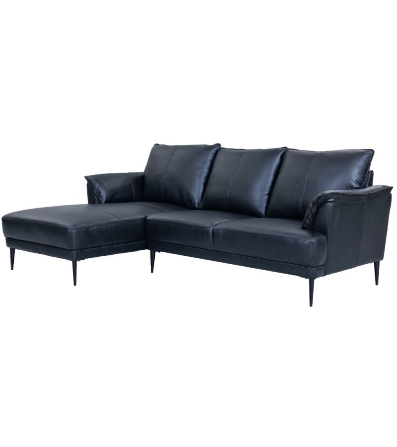 Soul sofa, m. venstre chaiselong - sort semianilin lder og sort metal