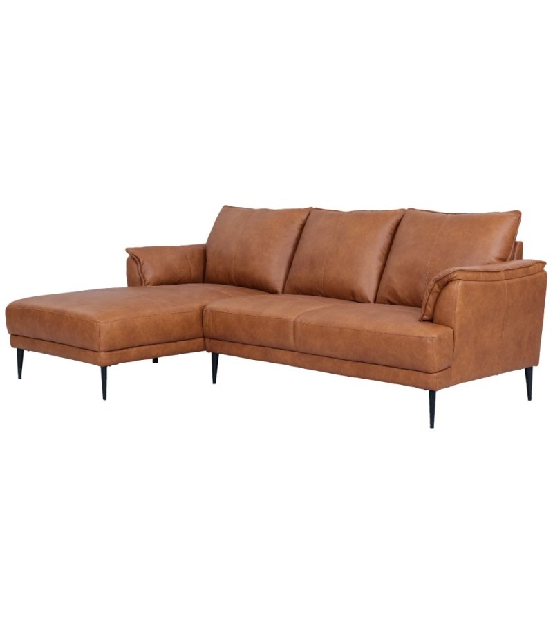 Soul sofa, m. venstre chaiselong - lysebrun semianilin lder og sort metal