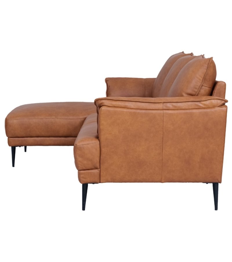 Soul sofa, m. venstre chaiselong - lysebrun semianilin lder og sort metal