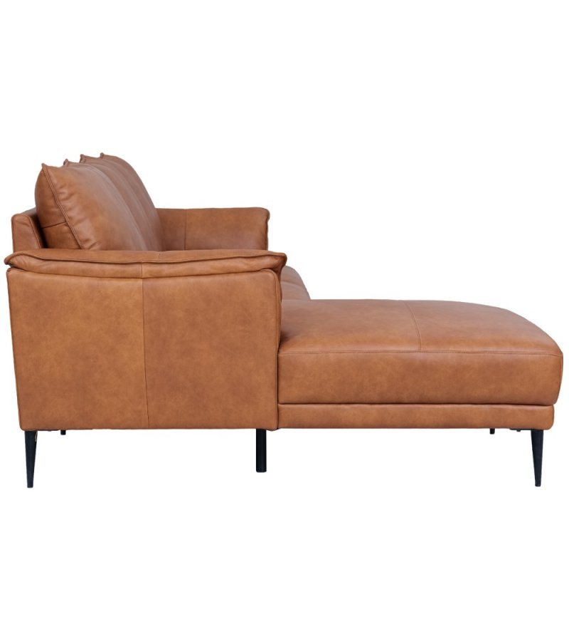 Soul sofa, m. venstre chaiselong - lysebrun semianilin lder og sort metal