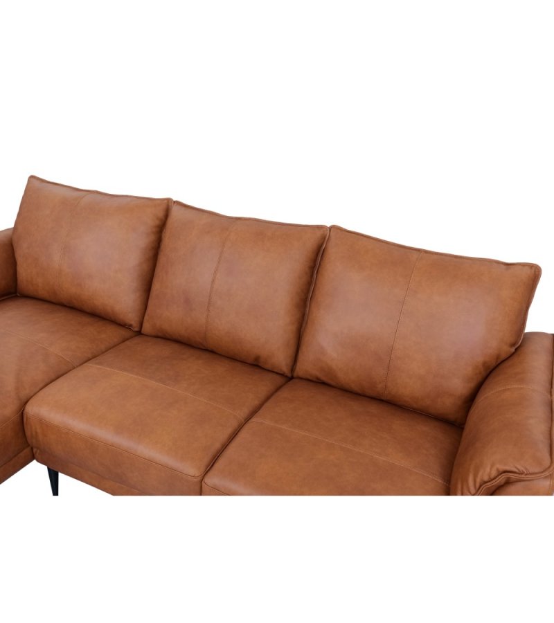 Soul sofa, m. venstre chaiselong - lysebrun semianilin lder og sort metal