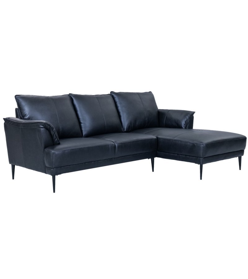 Soul sofa, m. hjre chaiselong - sort semianilin lder og sort metal