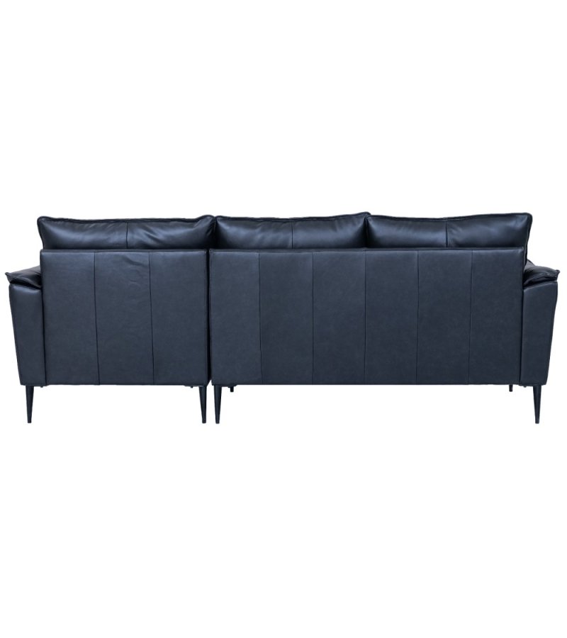 Soul sofa, m. hjre chaiselong - sort semianilin lder og sort metal
