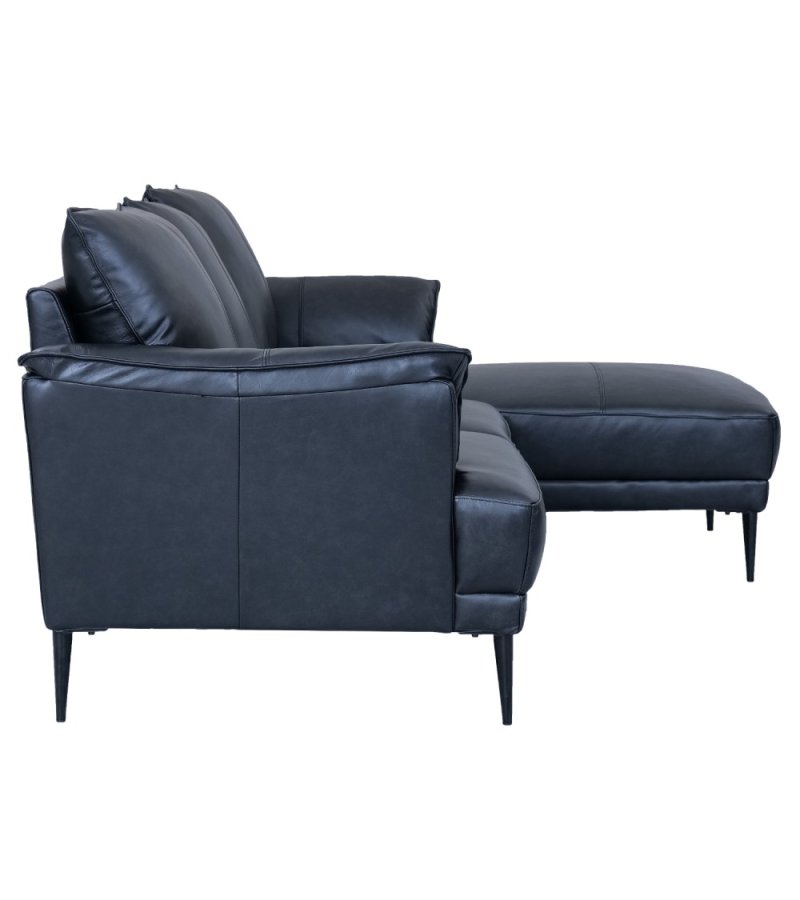 Soul sofa, m. hjre chaiselong - sort semianilin lder og sort metal