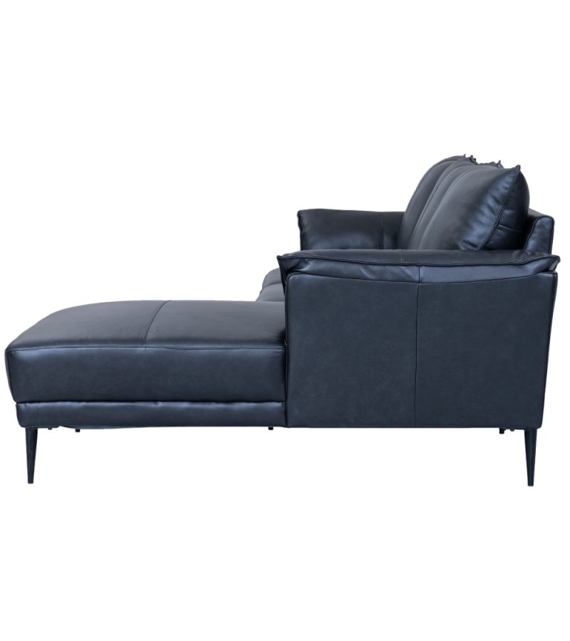 Soul sofa, m. hjre chaiselong - sort semianilin lder og sort metal