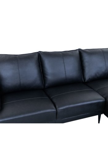 Soul sofa, m. hjre chaiselong - sort semianilin lder og sort metal