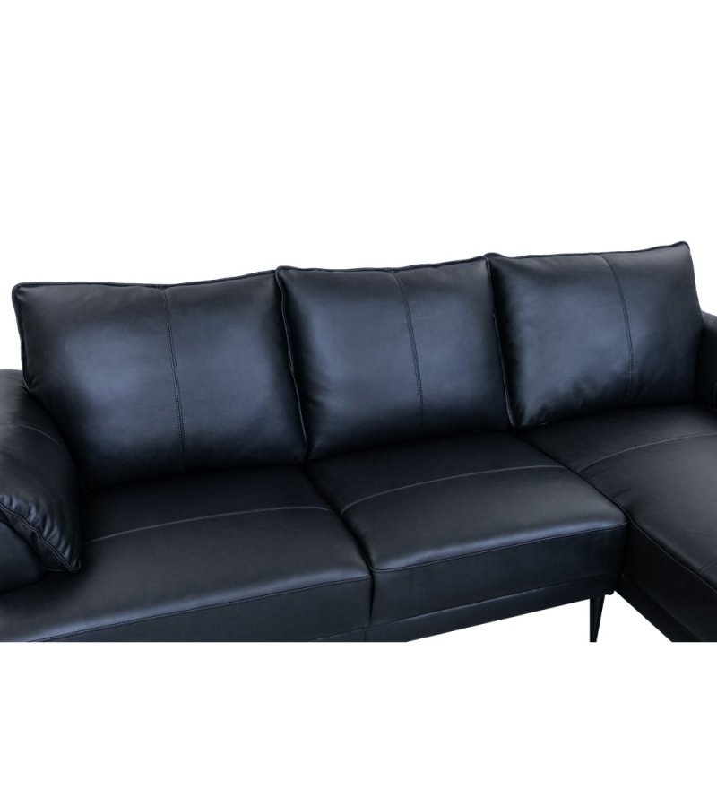 Soul sofa, m. hjre chaiselong - sort semianilin lder og sort metal