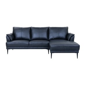 Soul sofa, m. hjre chaiselong - sort semianilin lder og sort metal
