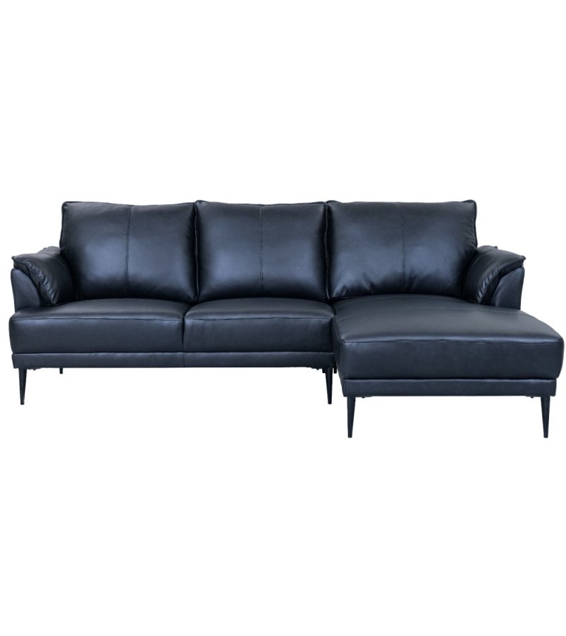 Soul sofa, m. hjre chaiselong - sort semianilin lder og sort metal