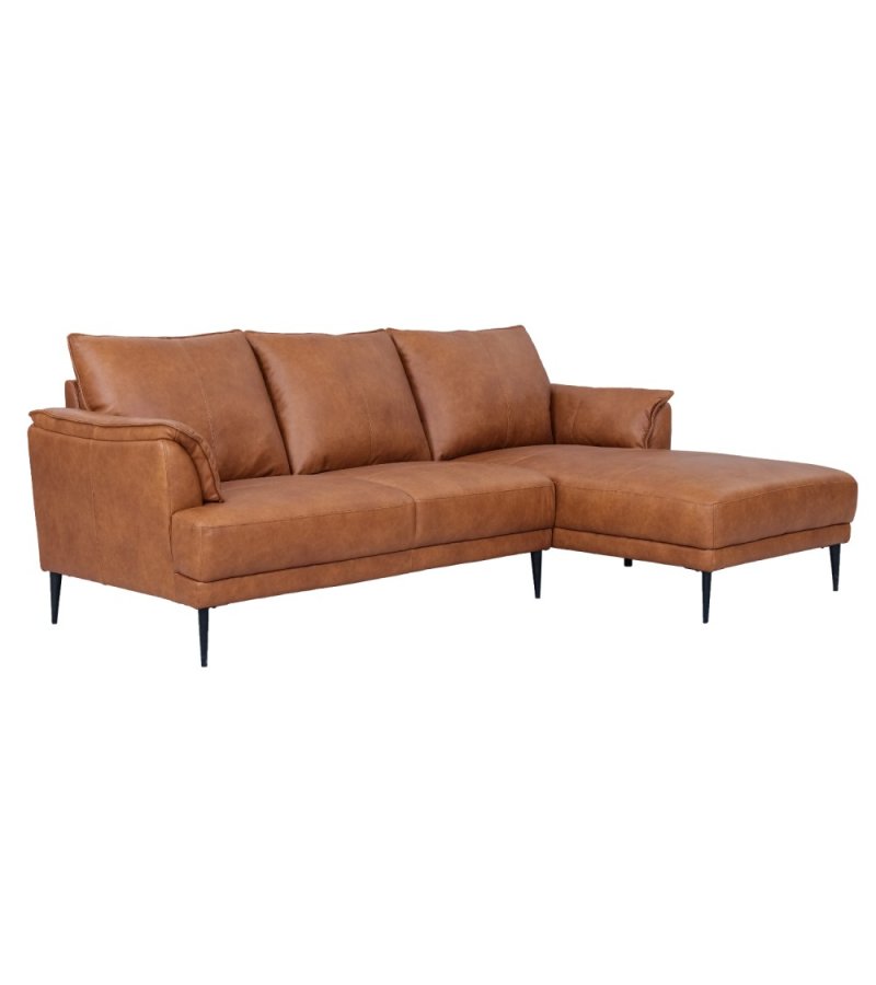 Soul sofa, m. hjre chaiselong - lysebrun semianilin lder og sort metal
