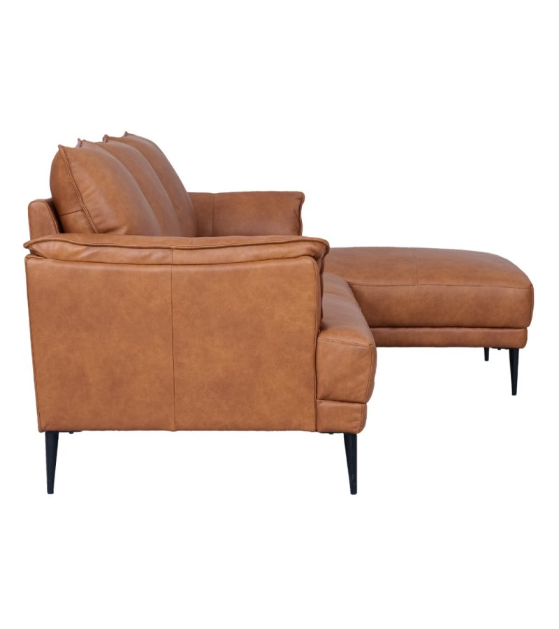 Soul sofa, m. hjre chaiselong - lysebrun semianilin lder og sort metal