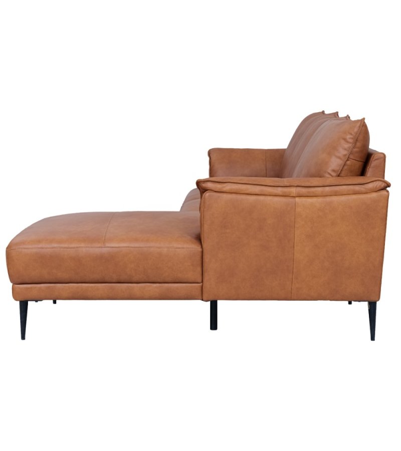 Soul sofa, m. hjre chaiselong - lysebrun semianilin lder og sort metal