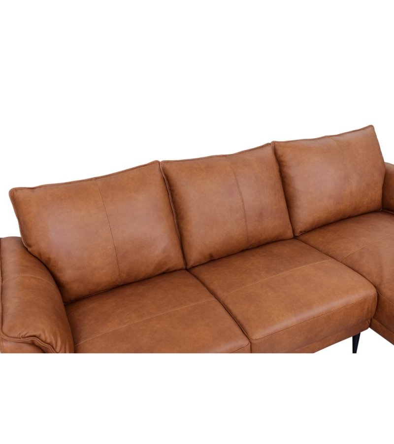 Soul sofa, m. hjre chaiselong - lysebrun semianilin lder og sort metal