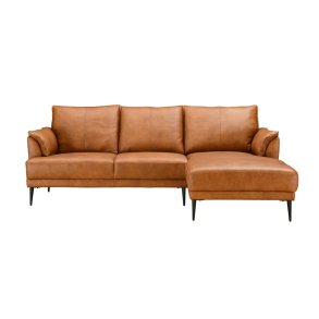 Soul sofa, m. hjre chaiselong - lysebrun semianilin lder og sort metal