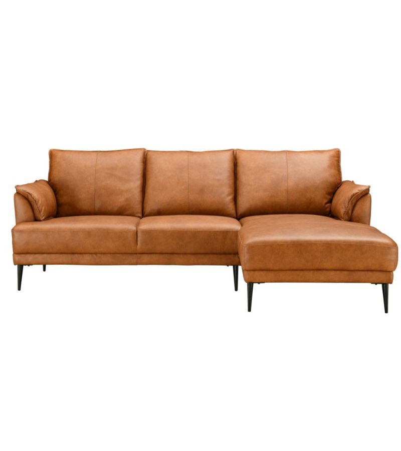 Soul sofa, m. hjre chaiselong - lysebrun semianilin lder og sort metal