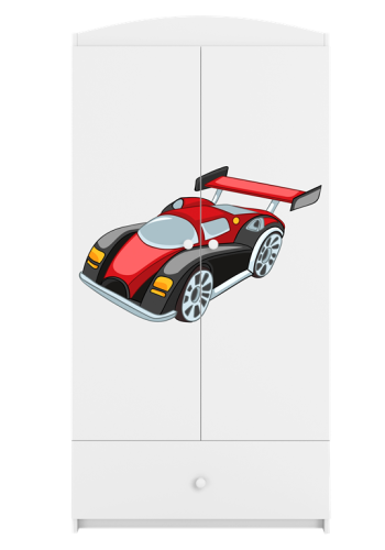 Babydreams garderobeskab til brn med racerbil, m. 2 lger, 1 skuffe - hvid laminat