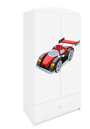 Babydreams garderobeskab til brn med racerbil, m. 2 lger, 1 skuffe - hvid laminat