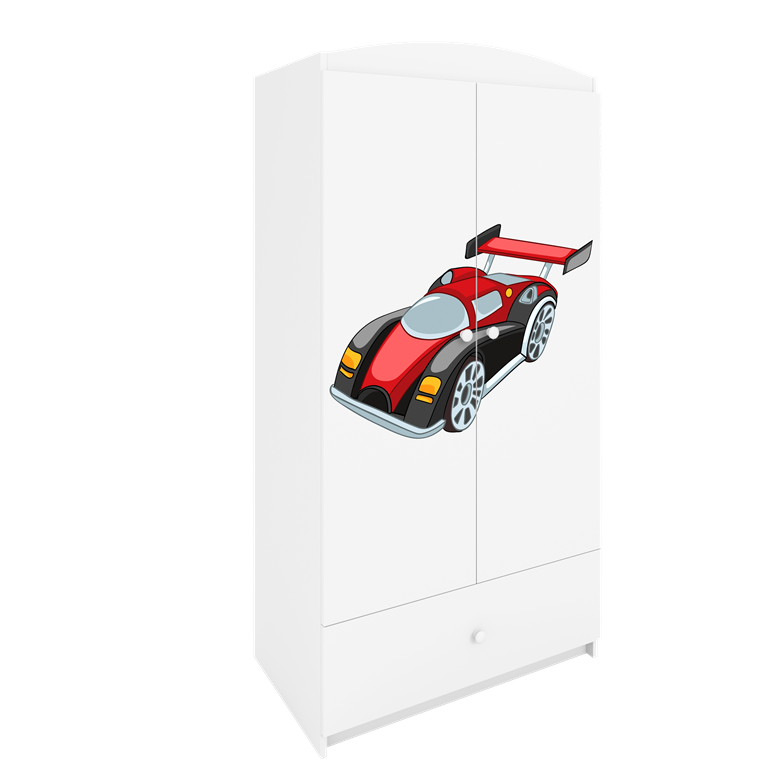 Babydreams garderobeskab til brn med racerbil, m. 2 lger, 1 skuffe - hvid laminat