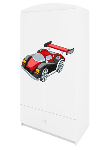 Babydreams garderobeskab til brn med racerbil, m. 2 lger, 1 skuffe - hvid laminat