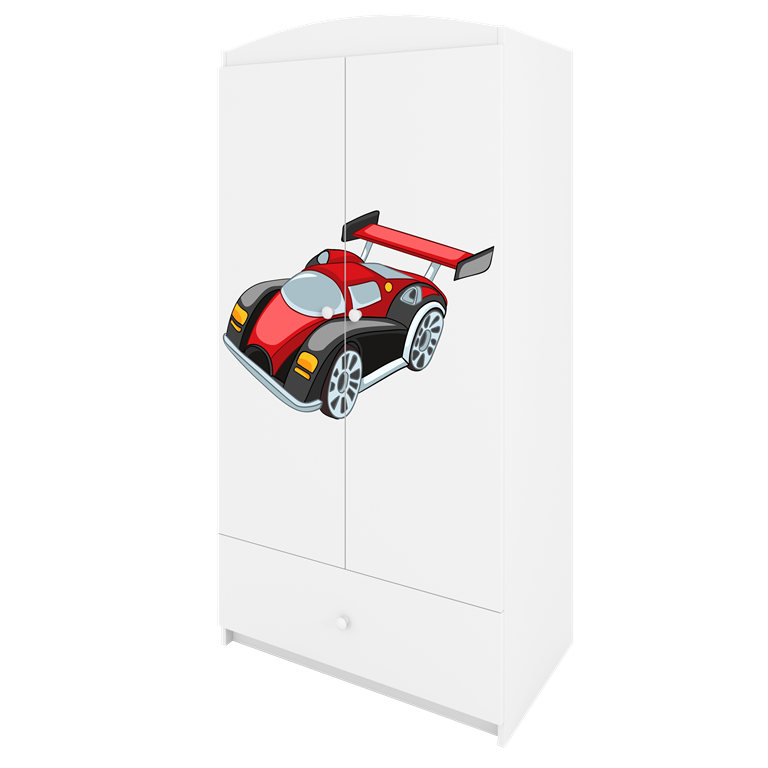 Babydreams garderobeskab til brn med racerbil, m. 2 lger, 1 skuffe - hvid laminat