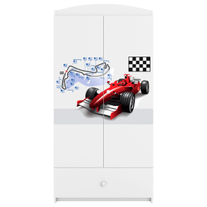 Babydreams garderobeskab til brn med racerbil, m. 2 lger, 1 skuffe - hvid laminat
