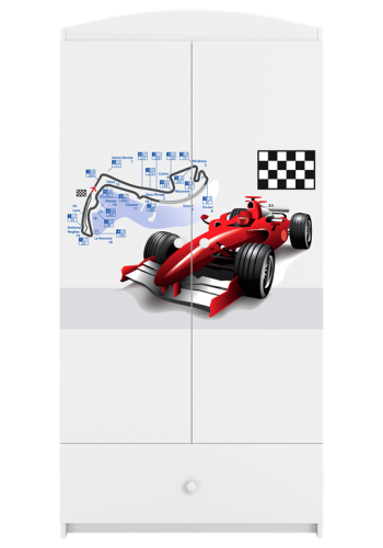 Babydreams garderobeskab til brn med racerbil, m. 2 lger, 1 skuffe - hvid laminat