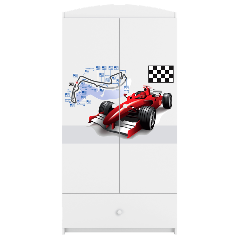 Babydreams garderobeskab til brn med racerbil, m. 2 lger, 1 skuffe - hvid laminat