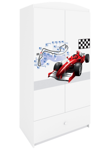 Babydreams garderobeskab til brn med racerbil, m. 2 lger, 1 skuffe - hvid laminat