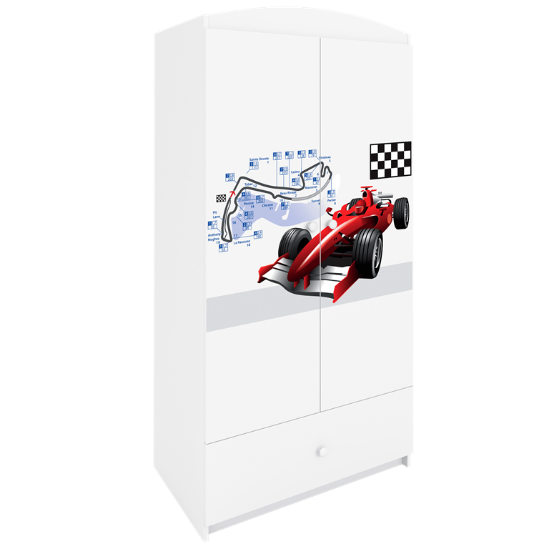 Babydreams garderobeskab til brn med racerbil, m. 2 lger, 1 skuffe - hvid laminat