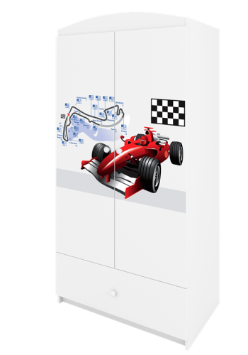 Babydreams garderobeskab til brn med racerbil, m. 2 lger, 1 skuffe - hvid laminat