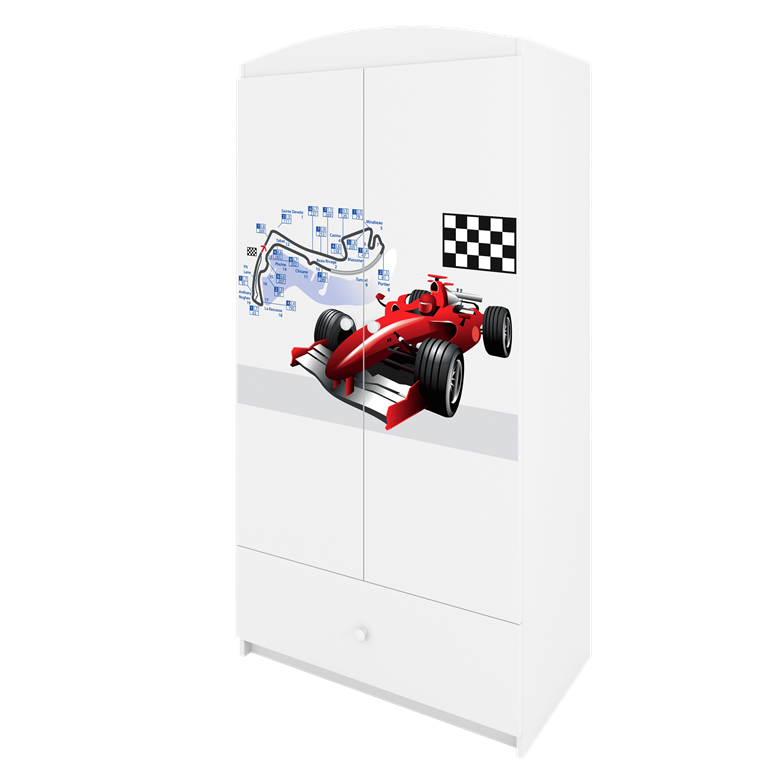 Babydreams garderobeskab til brn med racerbil, m. 2 lger, 1 skuffe - hvid laminat