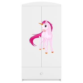 Babydreams garderobeskab til brn med enhjrning, m. 2 lger, 1 skuffe - hvid laminat