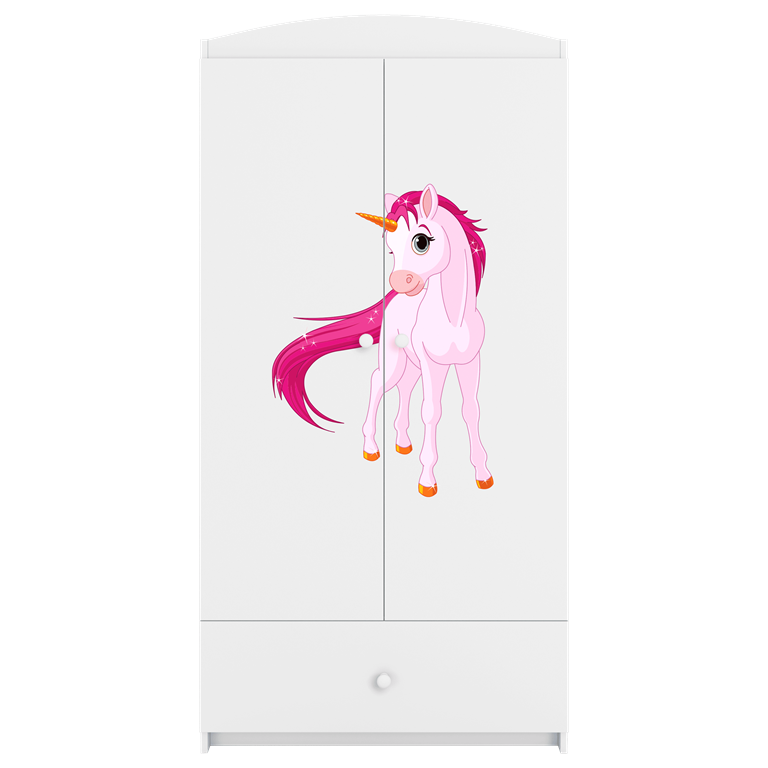 Babydreams garderobeskab til brn med enhjrning, m. 2 lger, 1 skuffe - hvid laminat