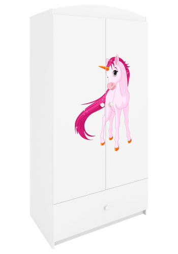 Babydreams garderobeskab til brn med enhjrning, m. 2 lger, 1 skuffe - hvid laminat