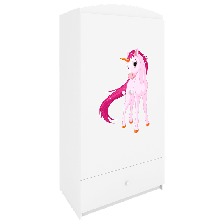 Babydreams garderobeskab til brn med enhjrning, m. 2 lger, 1 skuffe - hvid laminat