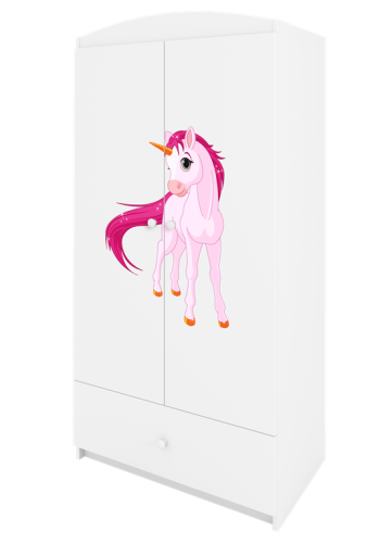 Babydreams garderobeskab til brn med enhjrning, m. 2 lger, 1 skuffe - hvid laminat