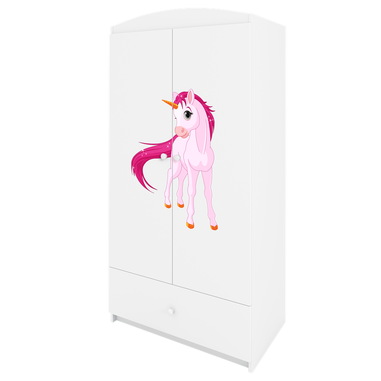 Babydreams garderobeskab til brn med enhjrning, m. 2 lger, 1 skuffe - hvid laminat