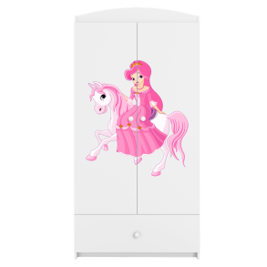 Babydreams garderobeskab til brn med prinsesse p hest, m. 2 lger, 1 skuffe - hvid laminat