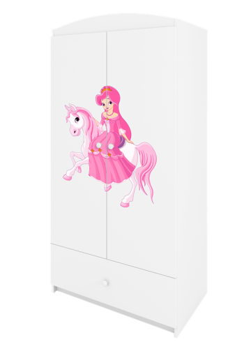 Babydreams garderobeskab til brn med prinsesse p hest, m. 2 lger, 1 skuffe - hvid laminat
