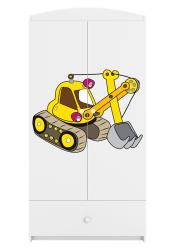 Babydreams garderobeskab til brn med gravemaskine, m. 2 lger, 1 skuffe - hvid laminat
