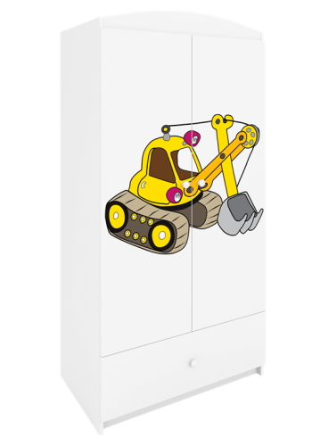 Babydreams garderobeskab til brn med gravemaskine, m. 2 lger, 1 skuffe - hvid laminat
